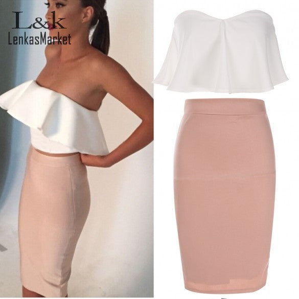 Womens Sexy Two Piece Bodycon Outfits Summer Bandage Crop Tops