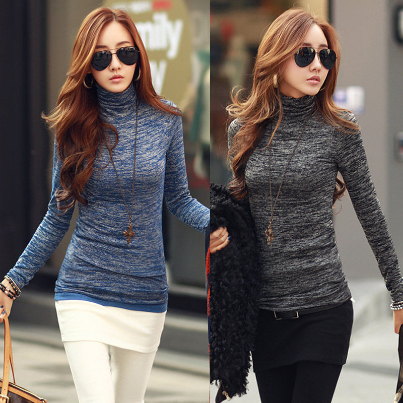 Women Winter Fashion Slim Sweater Top Solid Color Turtleneck Long Slee