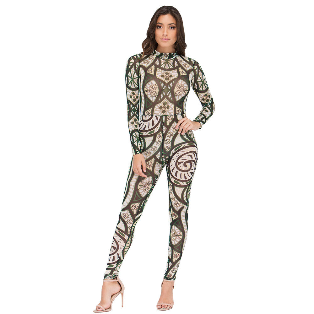 Seamless Zipper Front Open Thumb Long Sleeve Jumpsuit in Black