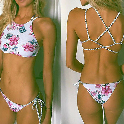 Women Lace Bikini Set Diamond Swimsuit Crystal Bandage Halter Brazilian  Swimwear