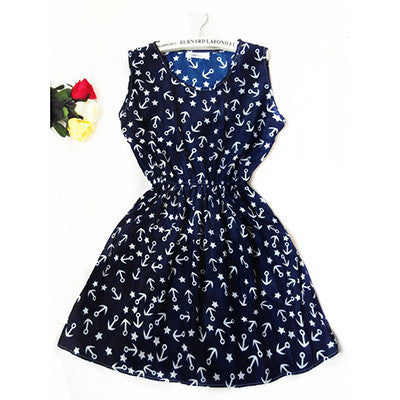 Online discount shop Australia - 20 Colors Brand Blue stars Fashion Women Sleeveless Florals Print Round Neck Dress Saias Femininas Summer Clothing S-XXL