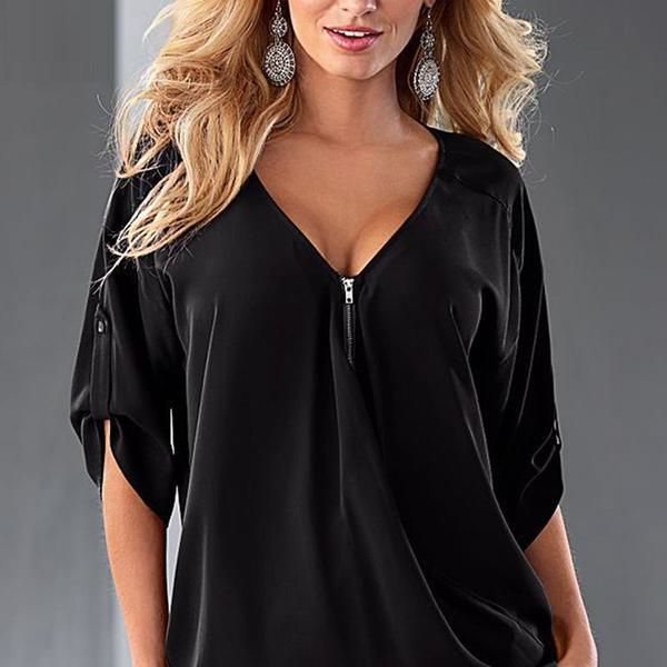 Womens Tops Fashion Women Chiffon Blouse Plus Size Loose Elegant Half Sleeve Shirt Black White Red Blue