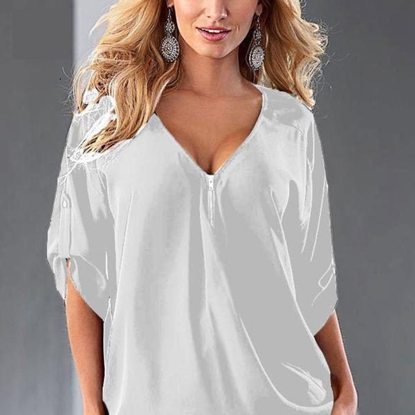 Womens Tops Fashion Women Chiffon Blouse Plus Size Loose Elegant Half Sleeve Shirt Black White Red Blue