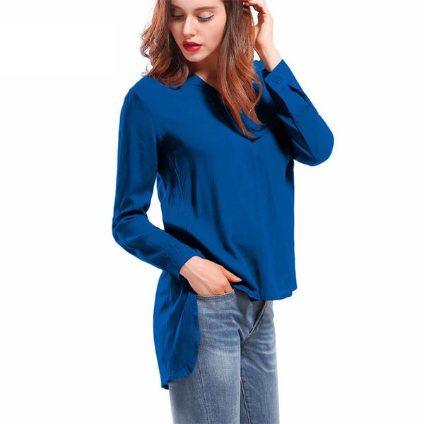 Online discount shop Australia - Long Sleeve blouse shirt Women Shirts Cotton Women Fashion Streetwear Blouses V-neck Solid Sexy Loose Women Tops