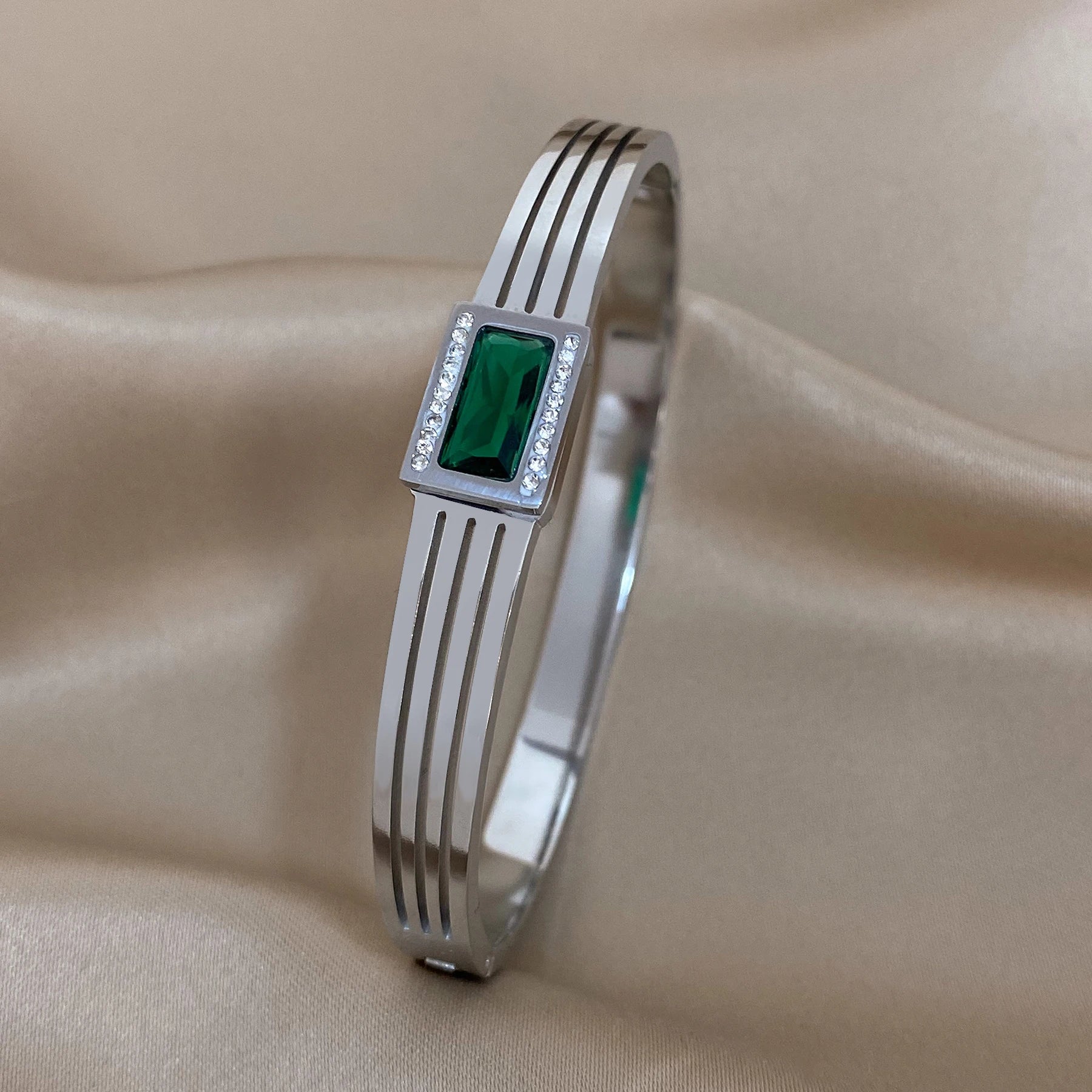 Luxury Stainless Steel Cuff Bracelet For Women Mens Gold Silver Color Couple Bracelets Green White Rhinestone Wide Bangle Gift-Dollar Bargains Online Shopping Australia