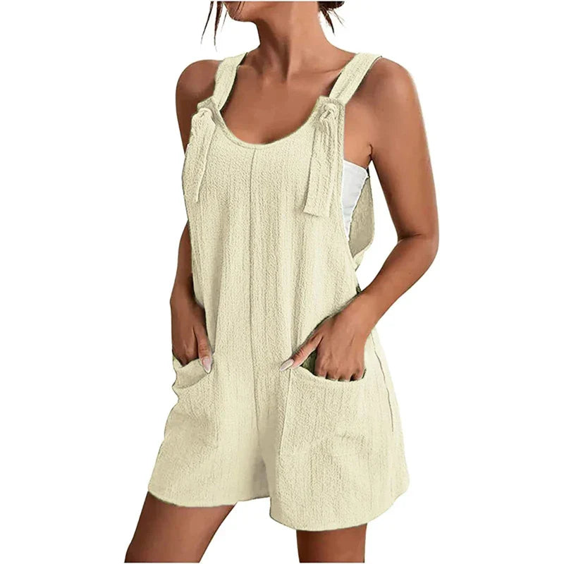 Fashion Women's Jumpsuit Strappy Sleeveless Casual Loose Solid With Pockets Short Overalls Office Ladies Streetwear-Dollar Bargains Online Shopping Australia