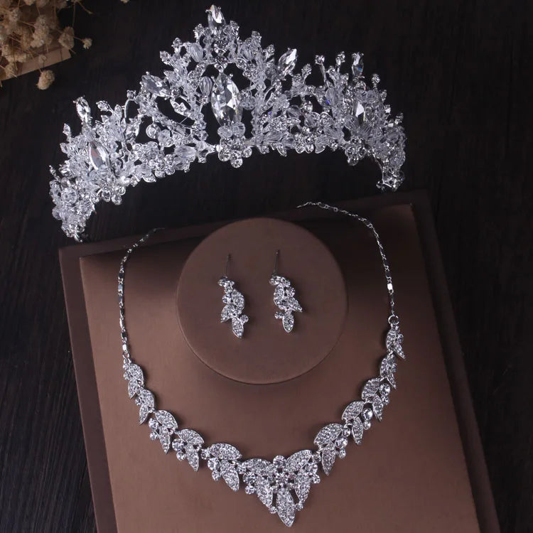 Silver Color Crystal Bridal Jewelry Sets Fashion Tiaras Crown Earrings Choker Necklace Women Wedding Dress Jewelry Set-Dollar Bargains Online Shopping Australia