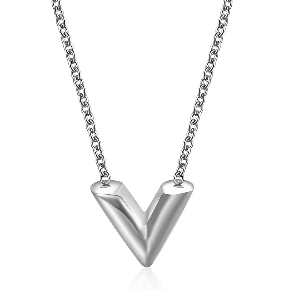 V Letter Pendant Necklace For Woman Stainless Steel Women Necklace Luxury Jewelry Female Costume Accessories-Dollar Bargains Online Shopping Australia