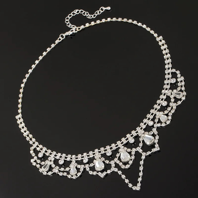 Women's Necklace Jewelry Accessories All Copper Chain Fresh Bride Female Necklace Two-piece Rhinestone Alloy Jewelry