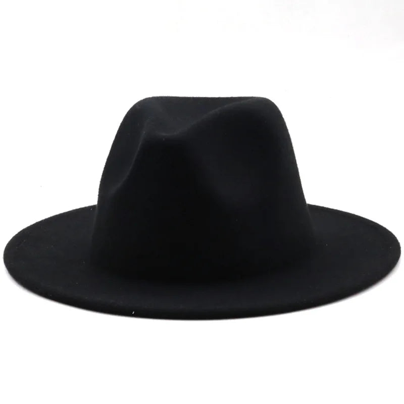 British Style winter Child wool solid Classic fedoras cap Boy Girls panama jazz hat Big Wide Brim Big black Fedoras 52-54CM