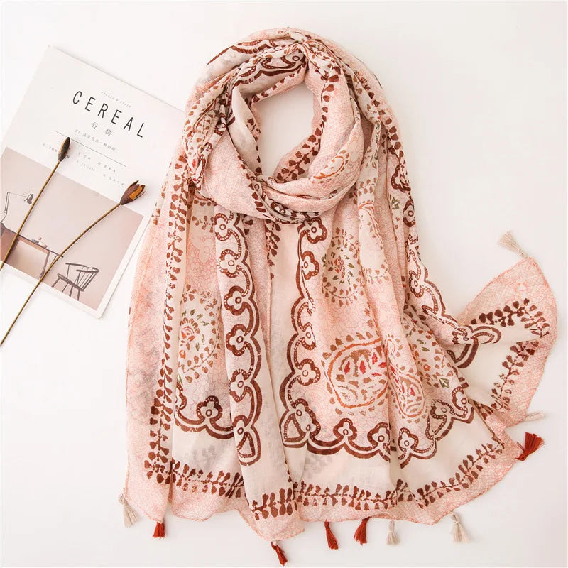 Polka Floral Fringe Viscose Shawl Scarf Lady High Quality Wrap Headband Muslim Hijab-Dollar Bargains Online Shopping Australia