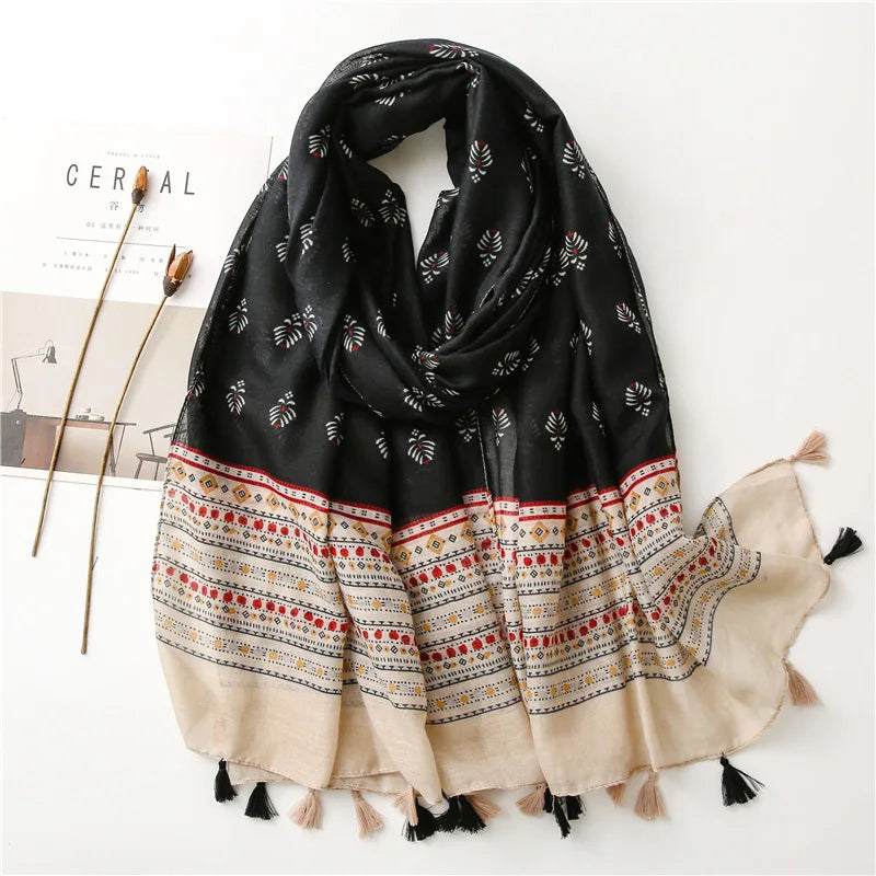 Polka Floral Fringe Viscose Shawl Scarf Lady High Quality Wrap Headband Muslim Hijab-Dollar Bargains Online Shopping Australia