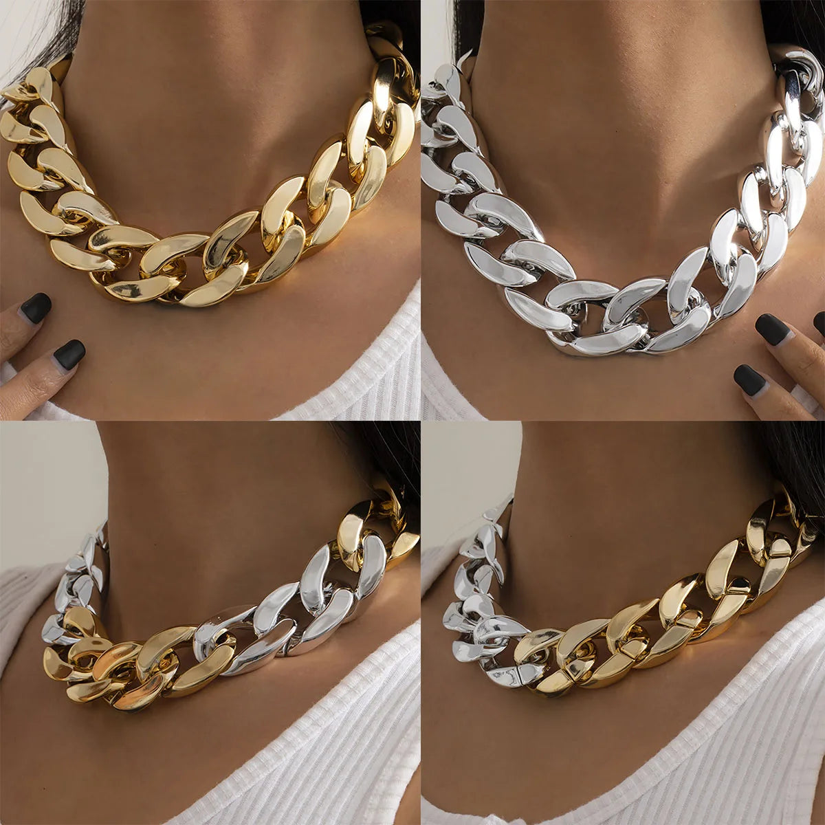 Simple Exaggerated Necklace Lady Hip Hop Distorted Thick CCB Chain Creative Necklaces Fashion Glamour Girl Jewelry Gift