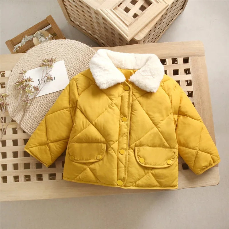 Children's Warm Cotton Jackets Rabbit Fur Collar Coats Baby Short Quilted Jacket Kids Clothes Girl Boy Outerwear-Dollar Bargains Online Shopping Australia