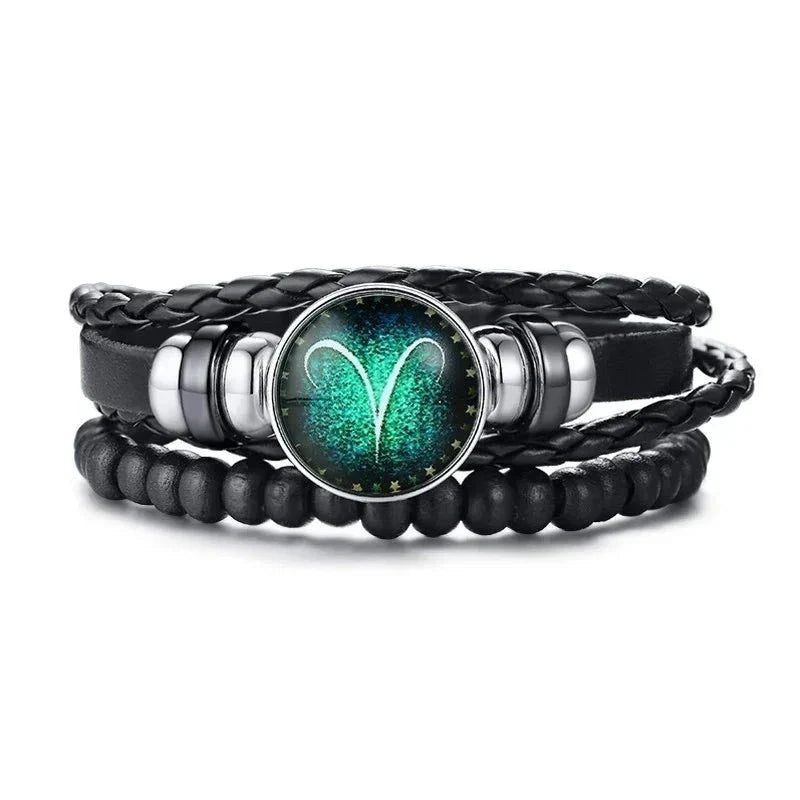 12 Horoscope Multi-layer Leather Rope Bracelets for Men Women Gifts Vintage-Dollar Bargains Online Shopping Australia