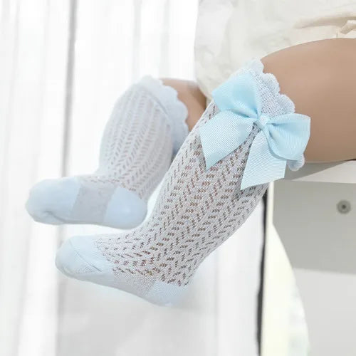 Baby Girl Socks Toddler Big Bow Cotton Summer Mesh Infant Knee Socks Newborn Long Princess Socks-Dollar Bargains Online Shopping Australia