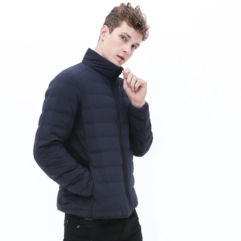 Man Stand-up Collar 90% Down Puffer Jacket Soft Matt Waterproof Fabric Jackets Seamless Winter Autumn Warm Outerwear Coat Blazer