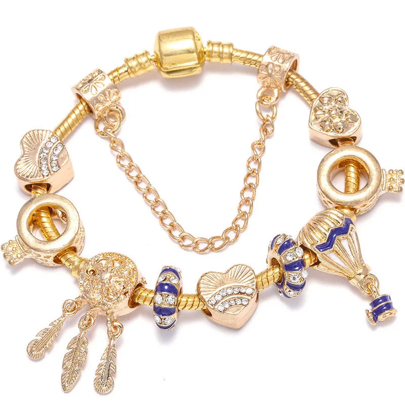 Luxury Crystal Bees Gold Color Charm Bracelet For Girl Murano Glass Beads Fine Bracelet For Women Couple DIY Jewelry Gift-Dollar Bargains Online Shopping Australia