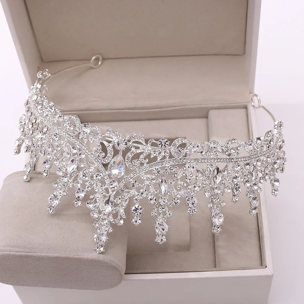 Silver Color Crystal Bridal Jewelry Sets Fashion Tiaras Crown Earrings Choker Necklace Women Wedding Dress Jewelry Set-Dollar Bargains Online Shopping Australia