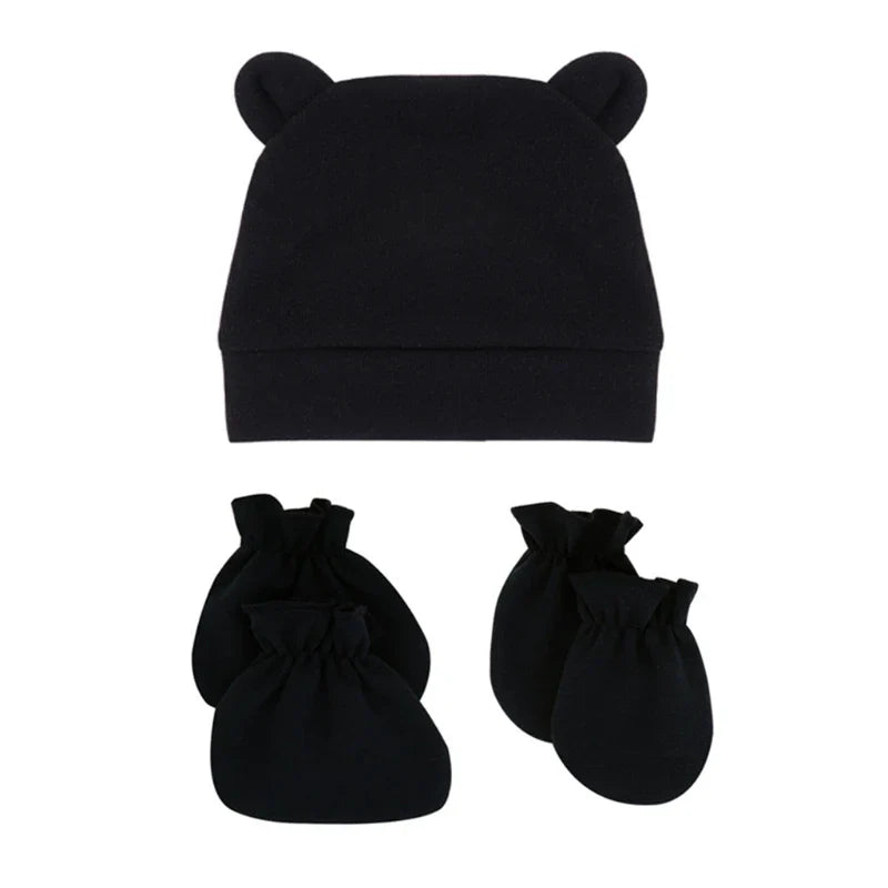 Bear Ears Infant Baby Boy Girl Toddler Hats Cute Cotton Hospital Hats Soft Infant Hat Mittens Gloves Sets-Dollar Bargains Online Shopping Australia