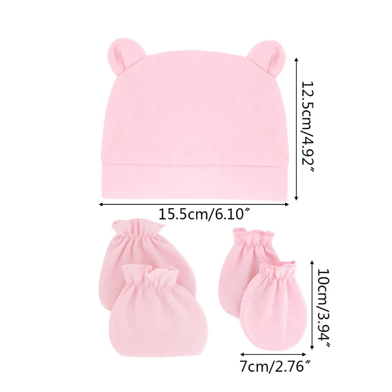 Bear Ears Infant Baby Boy Girl Toddler Hats Cute Cotton Hospital Hats Soft Infant Hat Mittens Gloves Sets-Dollar Bargains Online Shopping Australia