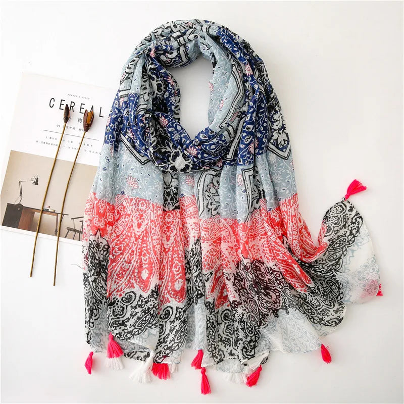 Polka Floral Fringe Viscose Shawl Scarf Lady High Quality Wrap Headband Muslim Hijab-Dollar Bargains Online Shopping Australia