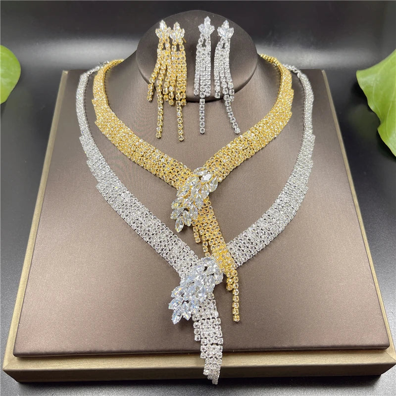 Silver Color Rhinestone Crystal Bridal Jewelry Set Earrings Necklace Wedding Geometric Elegant Romantic Bridesmaid Jewelry Sets-Dollar Bargains Online Shopping Australia