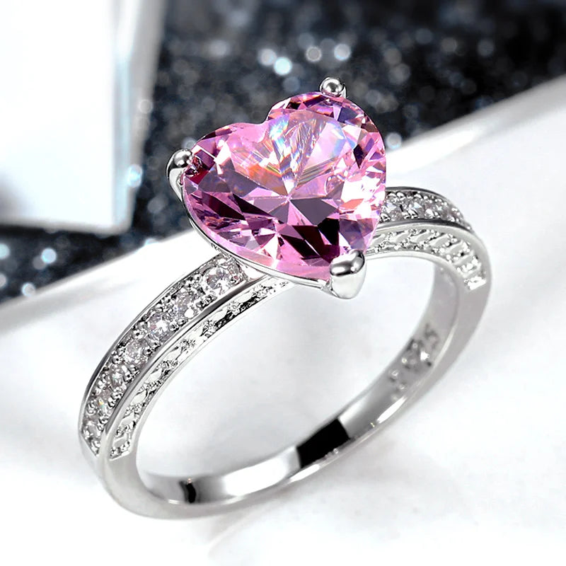 Solitaire Women Heart Engagement Rings Pink Cubic Zirconia Proposal Rings For Girlfriend Anniversary Gift-Dollar Bargains Online Shopping Australia