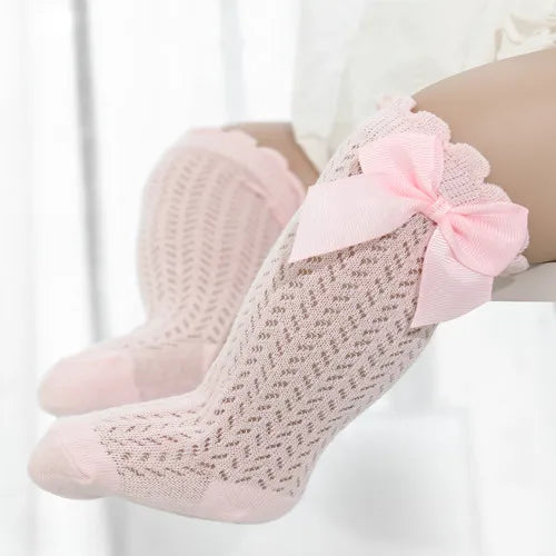 Baby Girl Socks Toddler Big Bow Cotton Summer Mesh Infant Knee Socks Newborn Long Princess Socks-Dollar Bargains Online Shopping Australia