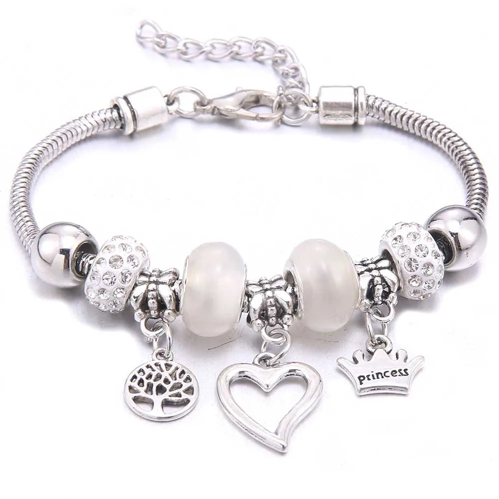 Charm Bracelet & Bangles Jewelry white butterfly Crown Beads Bracelets Brands Bracelets Fit Women Girl Friendship Gift-Dollar Bargains Online Shopping Australia