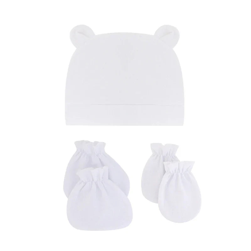 Bear Ears Infant Baby Boy Girl Toddler Hats Cute Cotton Hospital Hats Soft Infant Hat Mittens Gloves Sets-Dollar Bargains Online Shopping Australia