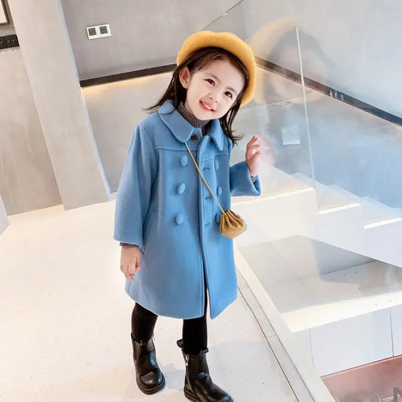 Double Breasted Girls Woolen Coats Autumn Winter Trench Jacket Coat 2-6Yrs Children Clothes For Kids Outerwear Birthday Present-Dollar Bargains Online Shopping Australia