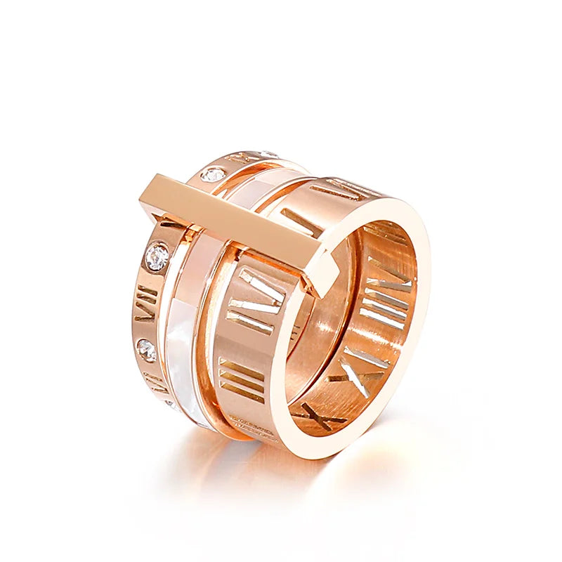 Roman Numerals Engagement Wedding Rings For Women Stainless Steel S Rose Gold Color Ladies Luxury Ring Bohemian Jewellery-Dollar Bargains Online Shopping Australia