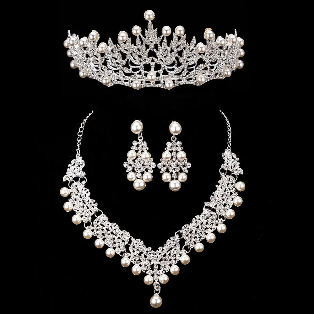 Bride Crystal Pearl Costume jewelery sets Rhinestone Choker Necklace Earrings Tiara Bridal Women Wedding Jewelry Set-Dollar Bargains Online Shopping Australia