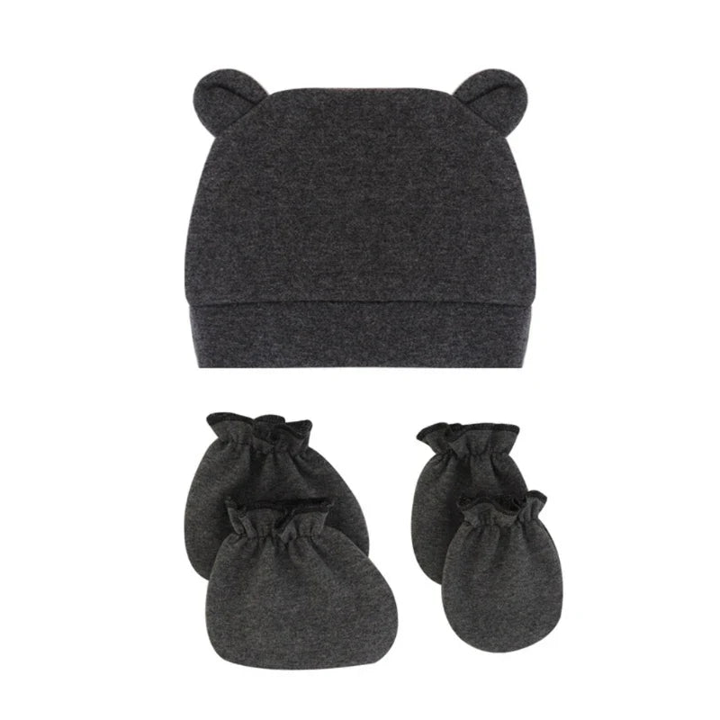 Bear Ears Infant Baby Boy Girl Toddler Hats Cute Cotton Hospital Hats Soft Infant Hat Mittens Gloves Sets-Dollar Bargains Online Shopping Australia