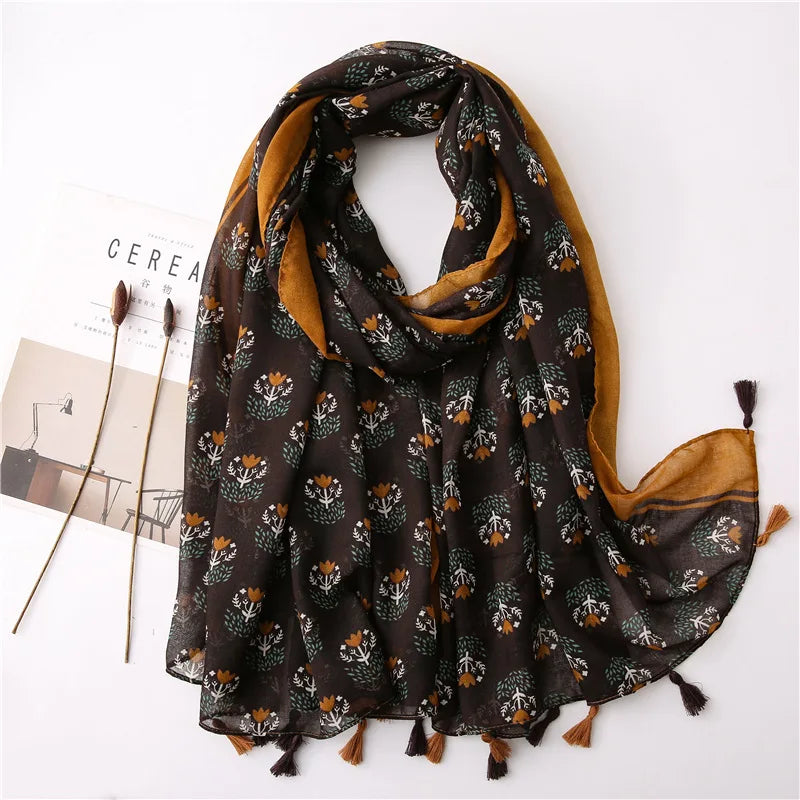 Polka Floral Fringe Viscose Shawl Scarf Lady High Quality Wrap Headband Muslim Hijab-Dollar Bargains Online Shopping Australia