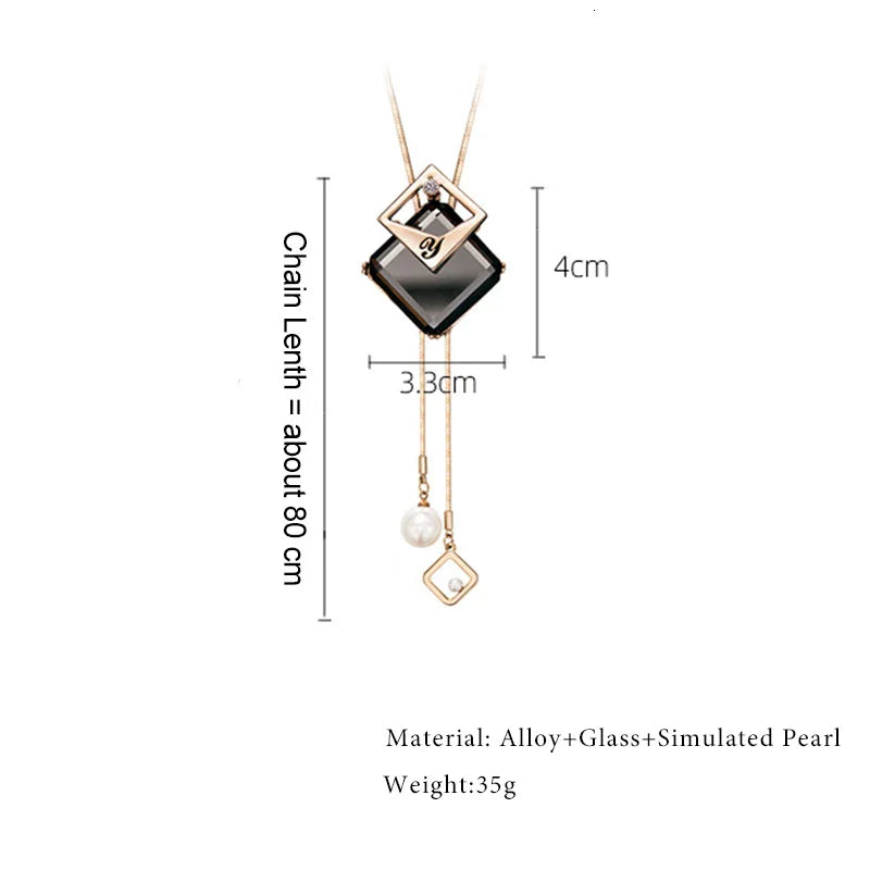 Long Necklaces & Pendants Fashion Geometric Crystal Statement Necklace For Women Collier Femme Pearl Choker-Dollar Bargains Online Shopping Australia