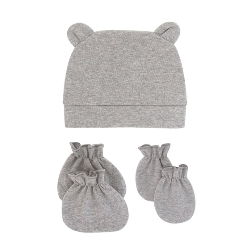 Bear Ears Infant Baby Boy Girl Toddler Hats Cute Cotton Hospital Hats Soft Infant Hat Mittens Gloves Sets-Dollar Bargains Online Shopping Australia