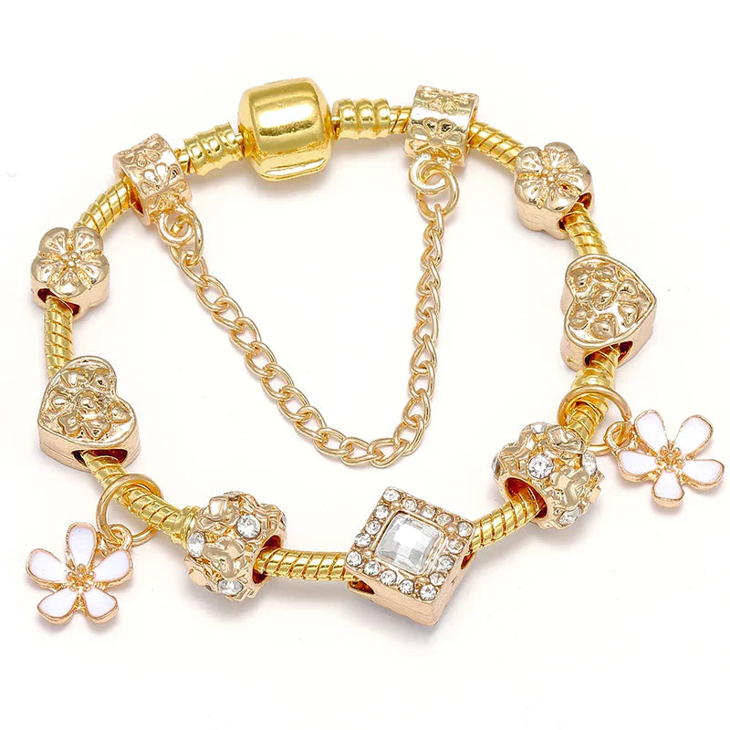 Luxury Crystal Bees Gold Color Charm Bracelet For Girl Murano Glass Beads Fine Bracelet For Women Couple DIY Jewelry Gift-Dollar Bargains Online Shopping Australia