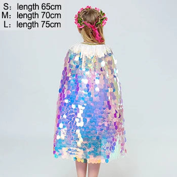 Fashion Glitter Multicolor Sequins Shawl Shiny Girls Cloak Blingbling Fairy Princess Cape Christmas Party Halloween Kids Clothes-Dollar Bargains Online Shopping Australia