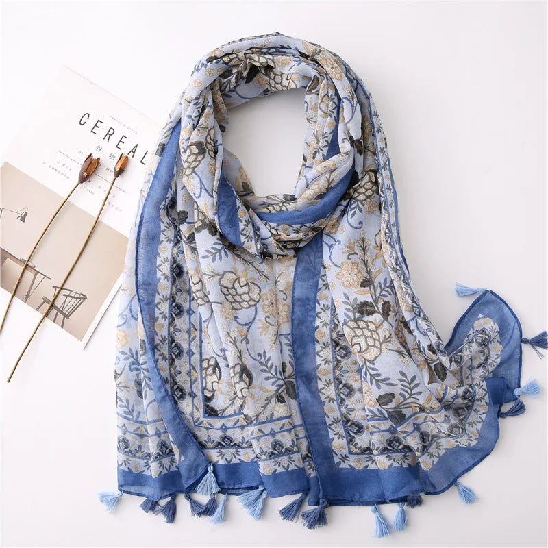 Polka Floral Fringe Viscose Shawl Scarf Lady High Quality Wrap Headband Muslim Hijab-Dollar Bargains Online Shopping Australia