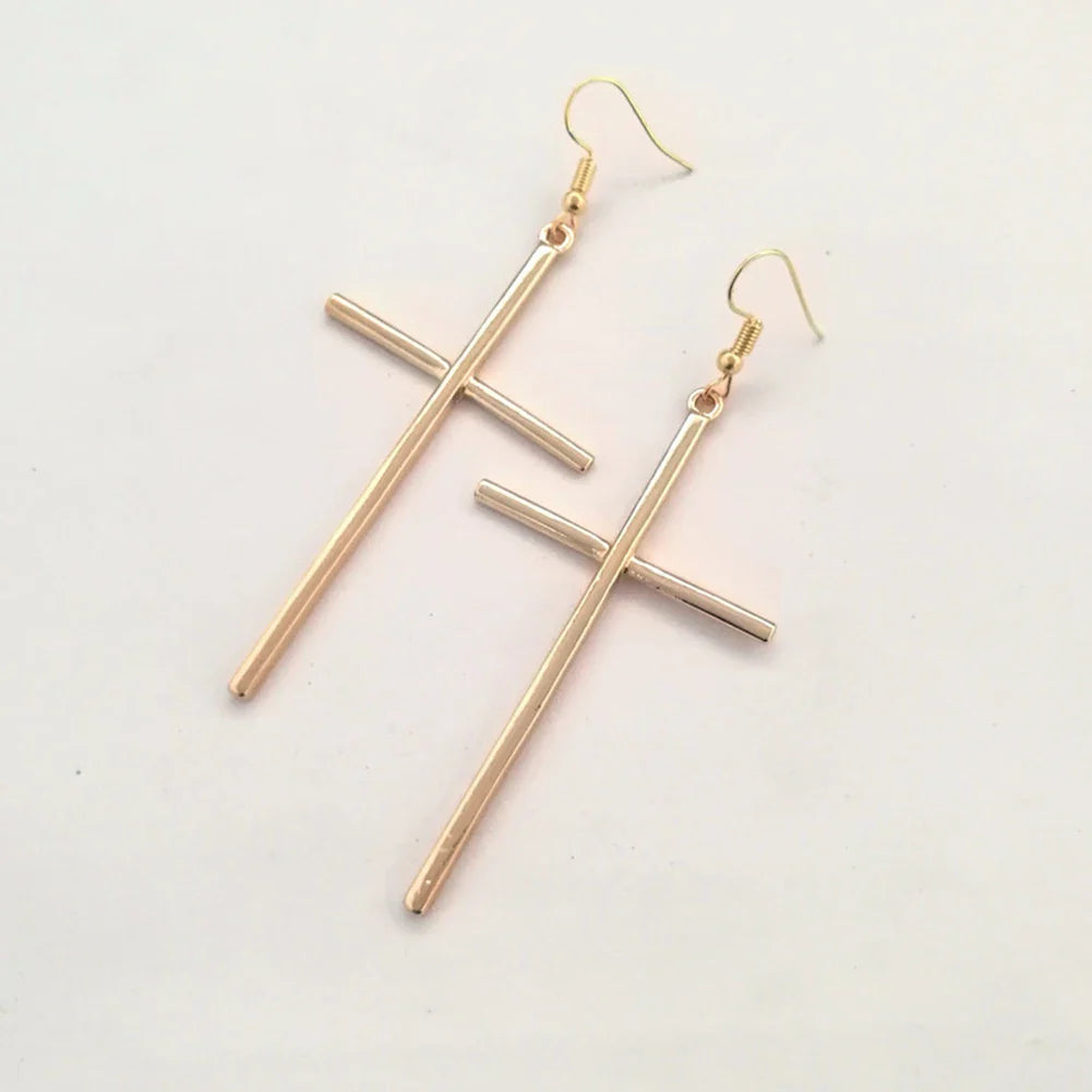 Ethnic Big Cross Long Earrings for Women Gold Color Drop Earrings Jewelry-Dollar Bargains Online Shopping Australia