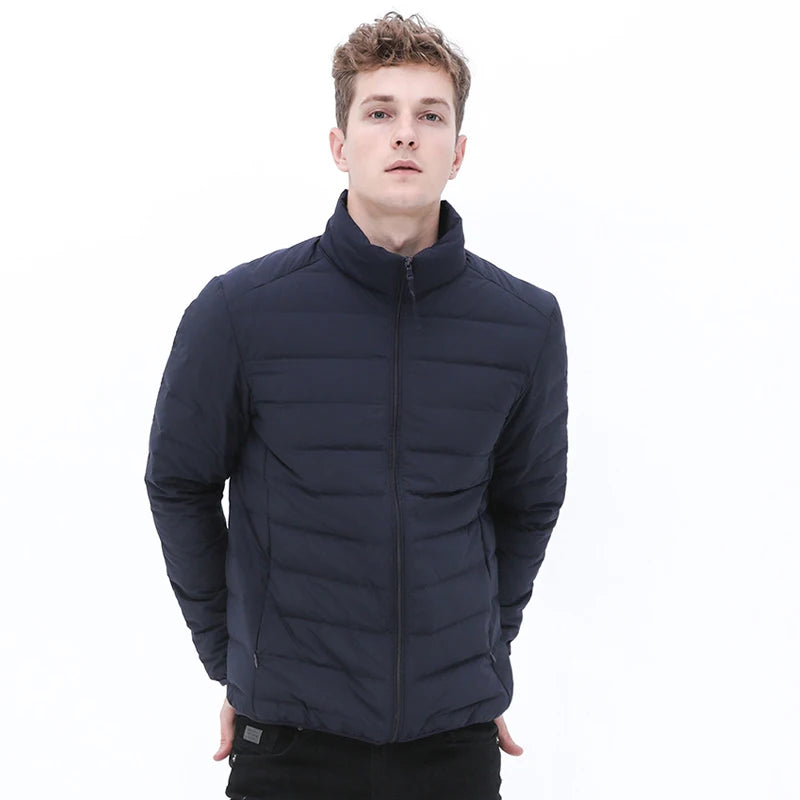 Man Stand-up Collar 90% Down Puffer Jacket Soft Matt Waterproof Fabric Jackets Seamless Winter Autumn Warm Outerwear Coat Blazer