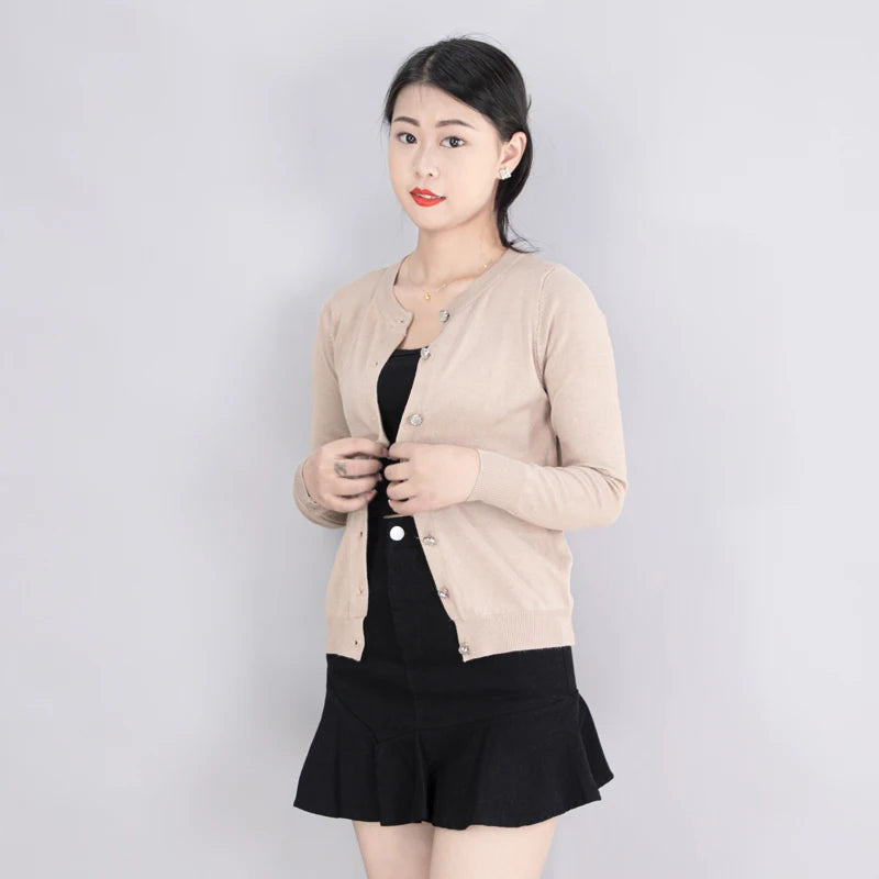 Cropped Long Sleeve Top Women's Coat Spring Jersey Knit Ladies Cardigan Female Sweaters Blouses