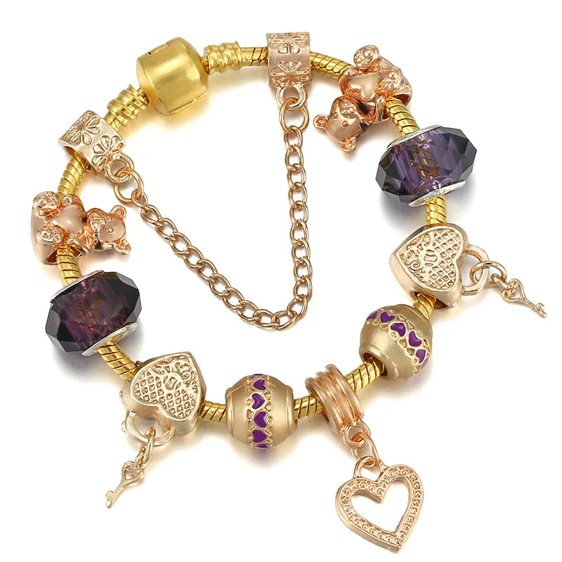 Luxury Crystal Bees Gold Color Charm Bracelet For Girl Murano Glass Beads Fine Bracelet For Women Couple DIY Jewelry Gift-Dollar Bargains Online Shopping Australia