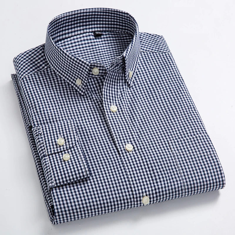 Men's Oxford Wash and Wear Plaid Shirts 100% Cotton Casual Shirts High Quality Fashion Design Men's Dress Shirts