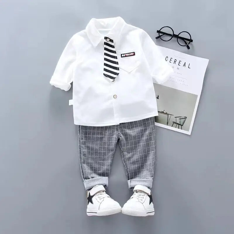 Children Kids Gentleman Clothing Suit Birthday Wedding Party Elegant Set Baby Boy Casual Wear Striped Shirt Vest Pants Costume-Dollar Bargains Online Shopping Australia