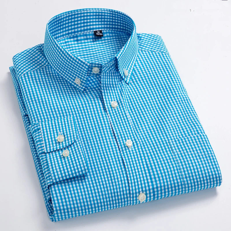 Men's Oxford Wash and Wear Plaid Shirts 100% Cotton Casual Shirts High Quality Fashion Design Men's Dress Shirts