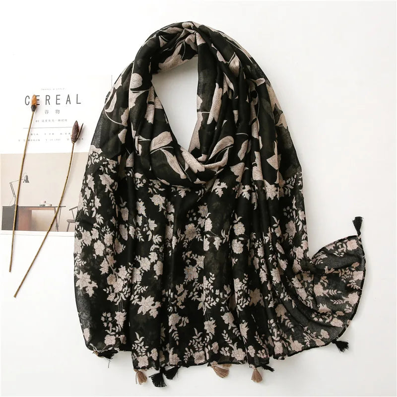 Polka Floral Fringe Viscose Shawl Scarf Lady High Quality Wrap Headband Muslim Hijab-Dollar Bargains Online Shopping Australia