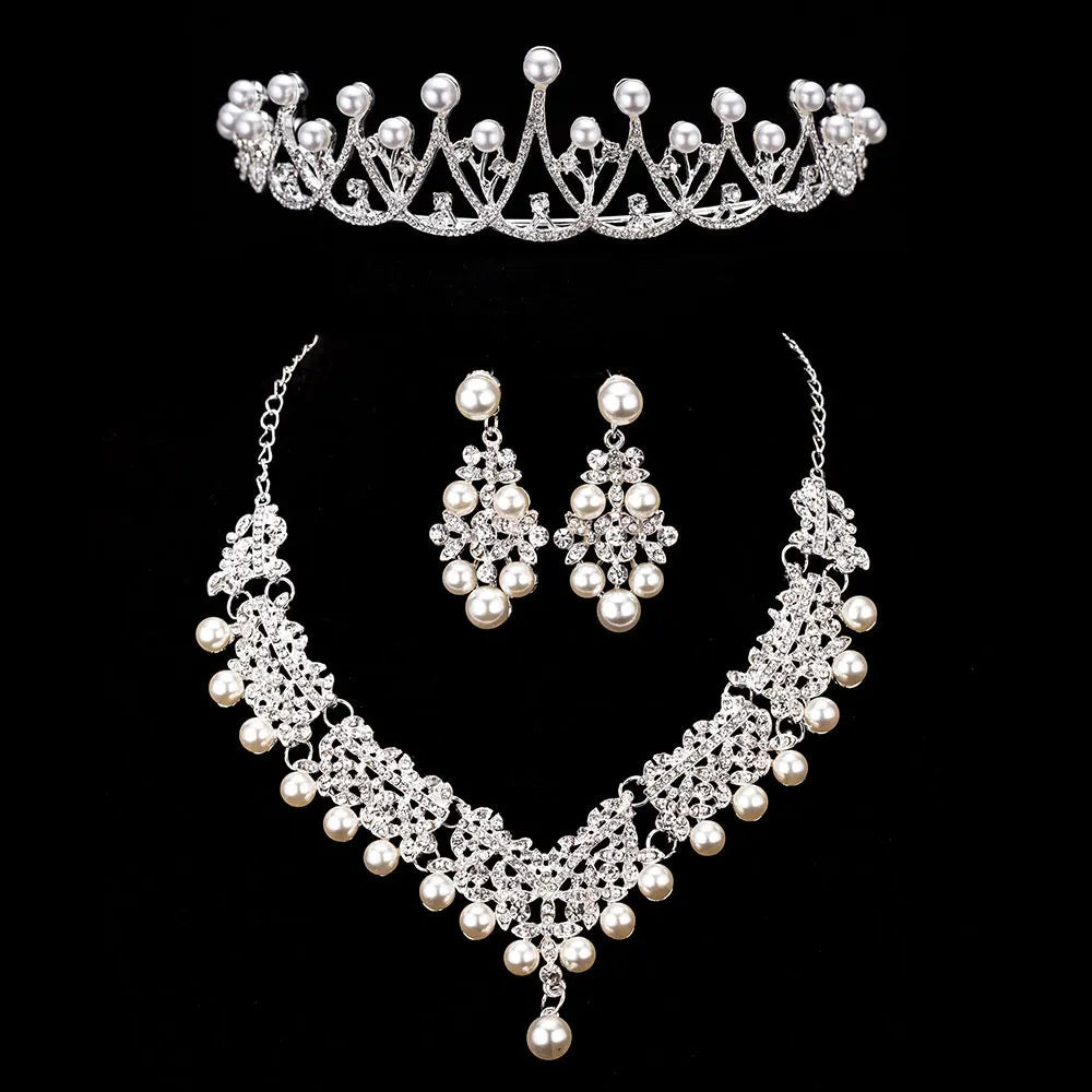 Bride Crystal Pearl Costume jewelery sets Rhinestone Choker Necklace Earrings Tiara Bridal Women Wedding Jewelry Set-Dollar Bargains Online Shopping Australia